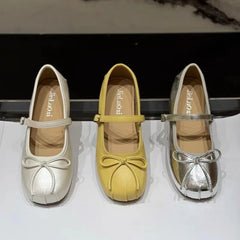 LBSFY -Women's 2025 Women's Flat Leather Shoes with Mary Jane's New Summer Style Pleated Bow All-match Single-layer Shoes