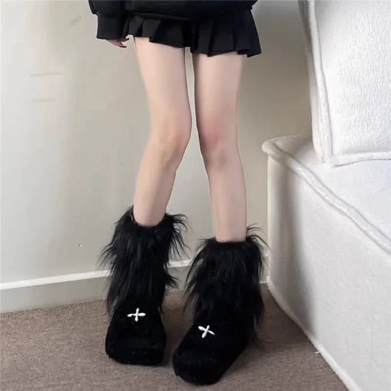 Lbsfy 25/40cm Y2K Spicy Girl Imitation Rabbit Fur Grass Leg Covers Plush Thickened Velvet Subcultural Tubing Stacked Furry Leg Warmers