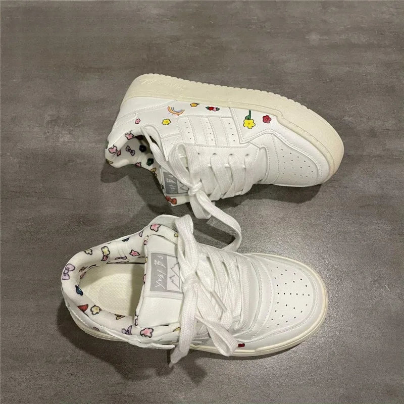 LBSFY  -  Simplicity Womens Sports Shoes Fashion Print Women Sneakers Casual Versatile Pu Leather White Niche Female Sneakers
