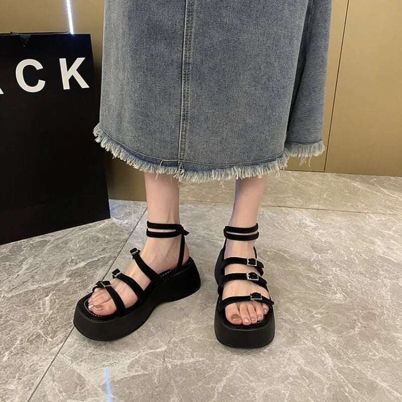 LBSFY  -  New Double Buckle Sandals Women Wedge Fashion Summer Women Shoes Open Toe Platform Sandals Casual Black White Sandals Size 35-40