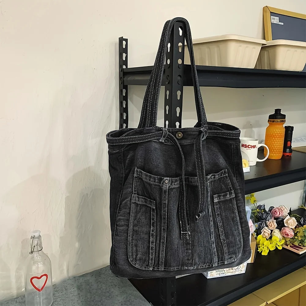 LBSFY -Casual Handbag Large Capacity Denim Tote Bag Fashion Everything High Appearance Level Shoulder Bag Commuter Underarm Bag