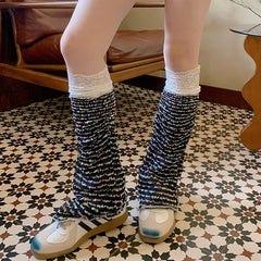 Lbsfy Y2k Rainbow Patchwork Lace Leg Socks Mesh Patchwork Wide Leg Warmers Japanese Harajuku Mid Tube Socks Sexy Flare Leg Covers