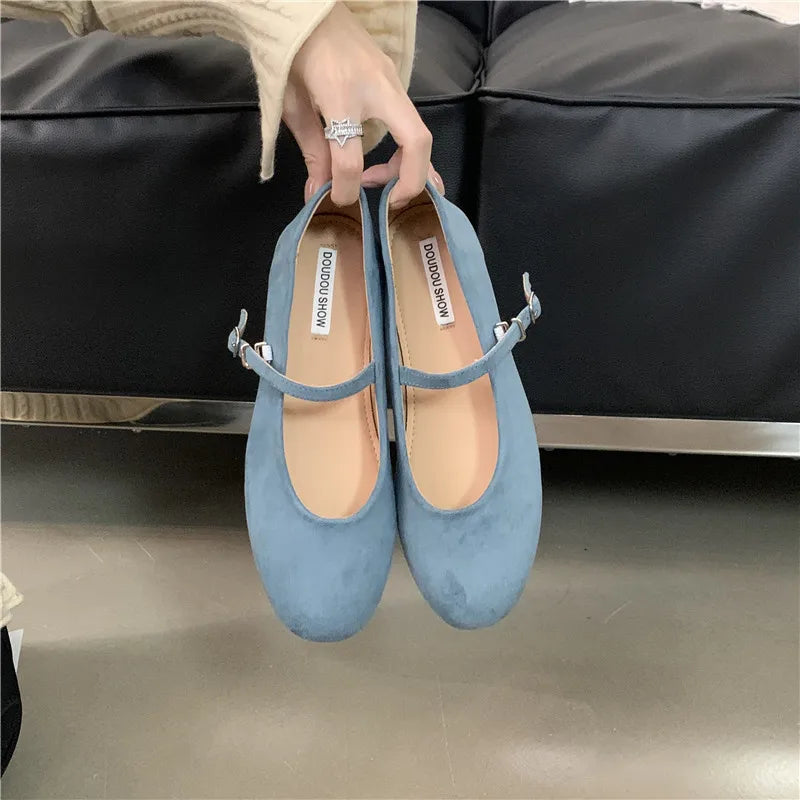 LBSFY -2025 Autumn Fashion Flat Ballet Shoes Women Shallow Ballet Leather Round Toe Female Ballerina Soft Moccasin Mary Janes Shoes