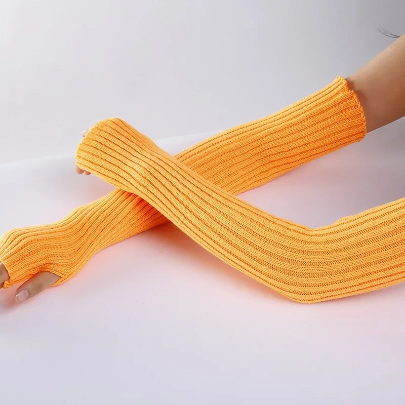 Lbsfy New Long Fingerless Gloves Womens Winter Warmer Knitted Arm Sleeve Fine Casual Soft Girl Goth Clothes Women Punk Gothic Gloves