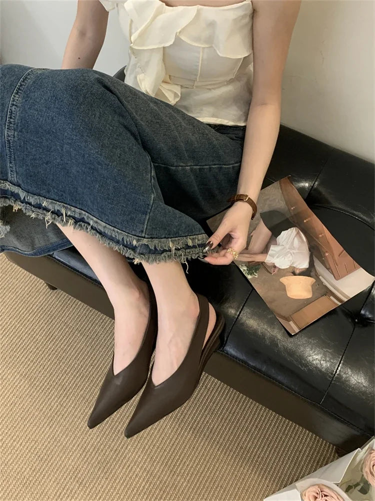 LBSFY -Street Style Pumps Women Pointed Toe Wedges Heels Elegant Slingbacks Party Slingback Mules Shoes Zapatos De Mujer