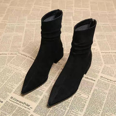 LBSFY -New Women's Pointed Toe Ankle Boots High Heels Sexy Chunky Designer Chelsea Boots Elegant Low Heels Short Booties