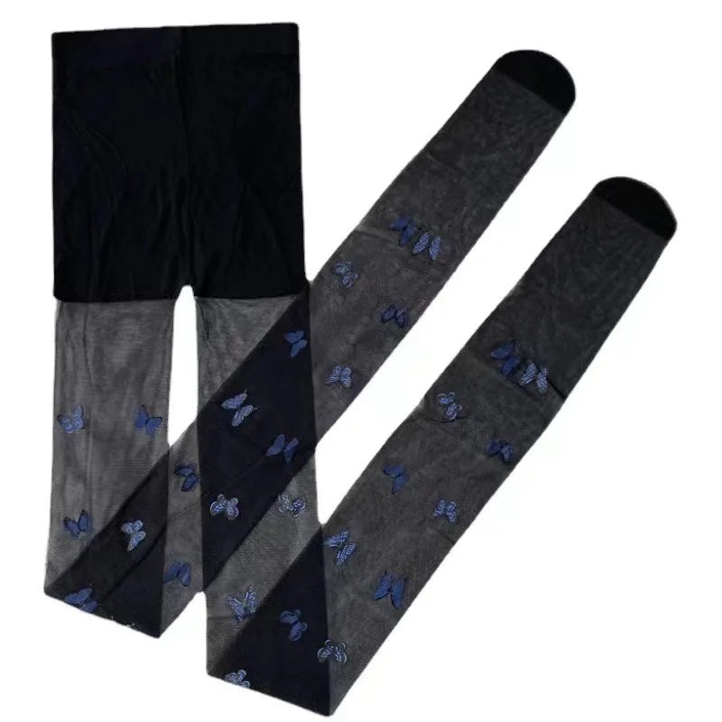 Lbsfy Pantyhose Woman Spring and Summer Blue Butterfly Thin Sexy Long Stockings for Women