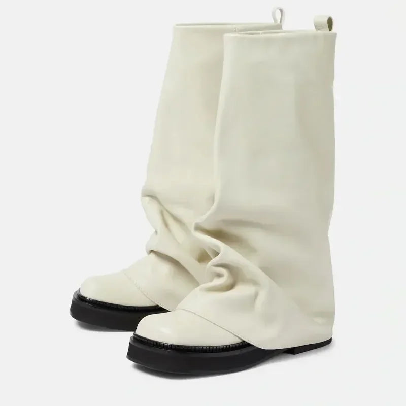 LBSFY  -  European and American Trendy Pants Boots with High Sleeves and Thick Heels, Fashionable Motorcycle Boots, Women's Runway Boots