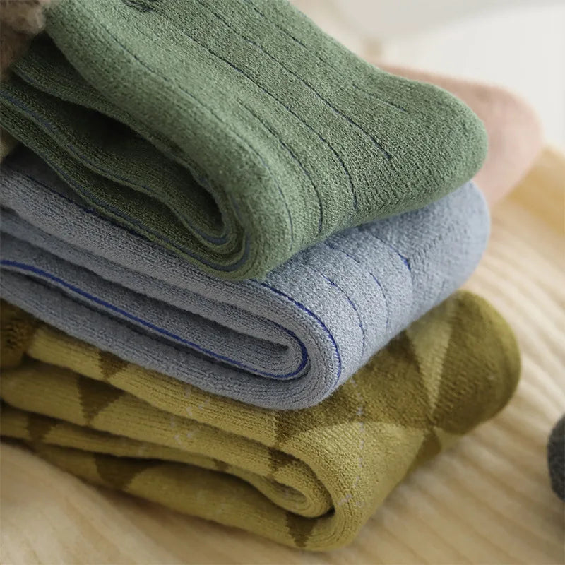 Lbsfy Thicken Warm Wool Classic Solid Colors Rib Socks Women High Quality Loose Crew Fashion Japanese Korea Sock Winter