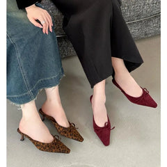 LBSFY -Women Baotou High Heel Half Slippers French Bow Sexy Commuter Pointed Shallow Mouler Shoes Stripper Mules Shoes High Heel Shoes