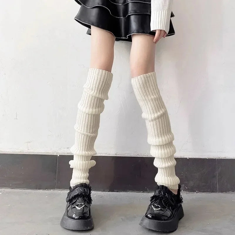 Lbsfy 40-70cm Length Wool Knitted Leg Warmers White Black Lolita Foot Cover Legging Winter Crochet Boot Cuffs Stockings Long Socks