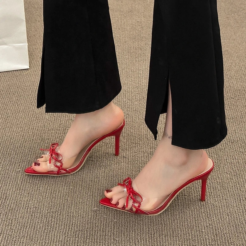 LBSFY  -Sexy Thin High Heel Summer Women's Slippers Elegant Butterfly-knot Peep Toe Slides Ladies Evening Party Shoes