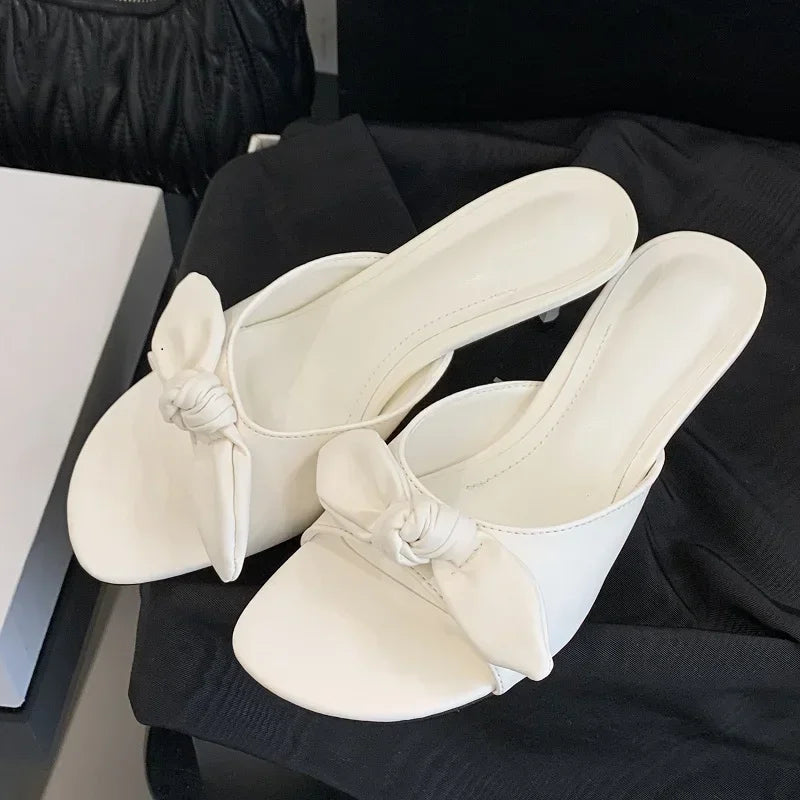 LBSFY -Satins Butterfly-knot Open Toe Women Slippers Fashion Thin Heels Sandals Summer Casual Party Dress Slide Shoes