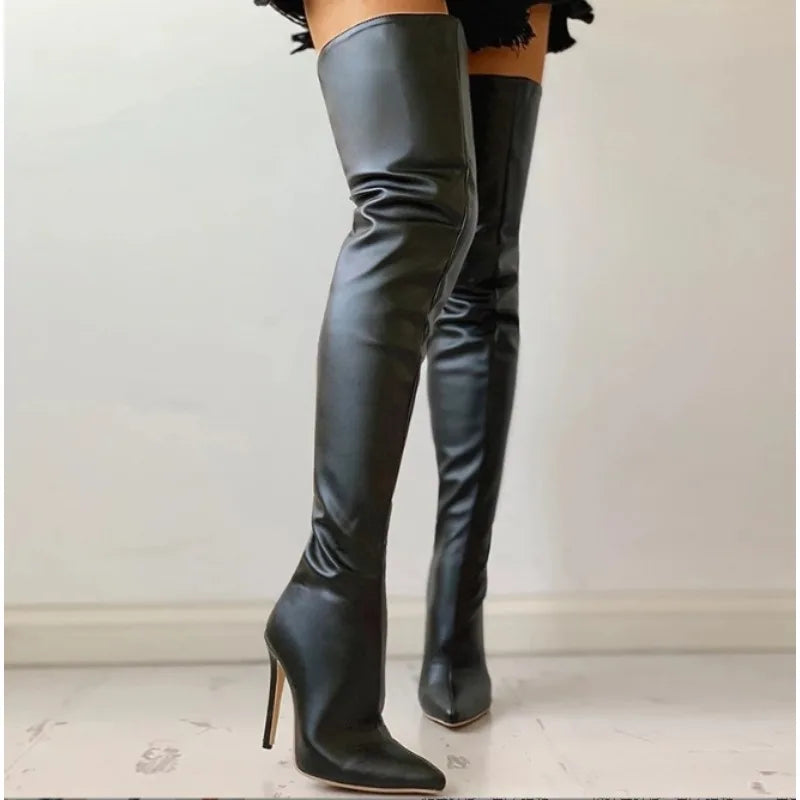 LBSFY -New Women's Boots High Heel 11cm Over Knee Boots Large Size 34-43 Back Zipper Fashion Personality Boots
