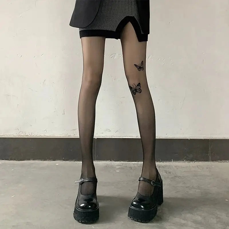 Lbsfy Pantyhose Woman Spring and Autumn Printed Butterfly Tights Stockings Summer Thin Pantyhose Women Sexy Skin Leggings