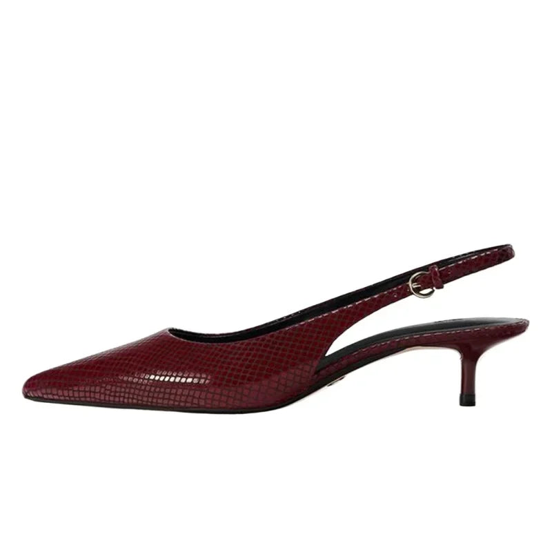 LBSFY  -  Luxury Designer Serpentine Leather Low Heeled Slingbacks Women Pumps Sexy Pointed Toe Heels 2025 Summer Sandals Zapatos De Mujer