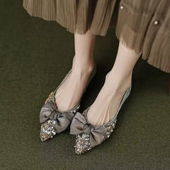 LBSFY -Sequins Wedding Bride Shoe 2025 Trend Pointed Toe With Bow Slip-on Shoes for Women Quick Delivery Y2k Fashion Summer Woman Flats
