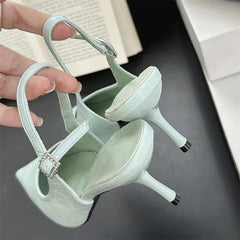 LBSFY -Spring Sexy Pointed Toe Buckle Strap Slingbacks Women Pumps Shoes Thin Heels Stripper Party Zapatos De Mujer