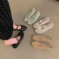 LBSFY -New Brand Women Flat Shoes Fashion Mesh Ladies Elegant Mary Jane Shoes Soft Sole Outdoor Dress Ballerinas