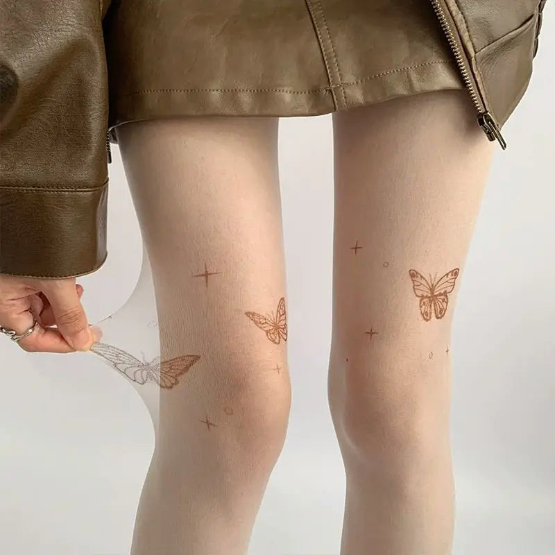 Lbsfy Pantyhose Woman Spring and Autumn Printed Butterfly Tights Stockings Summer Thin Pantyhose Women Sexy Skin Leggings