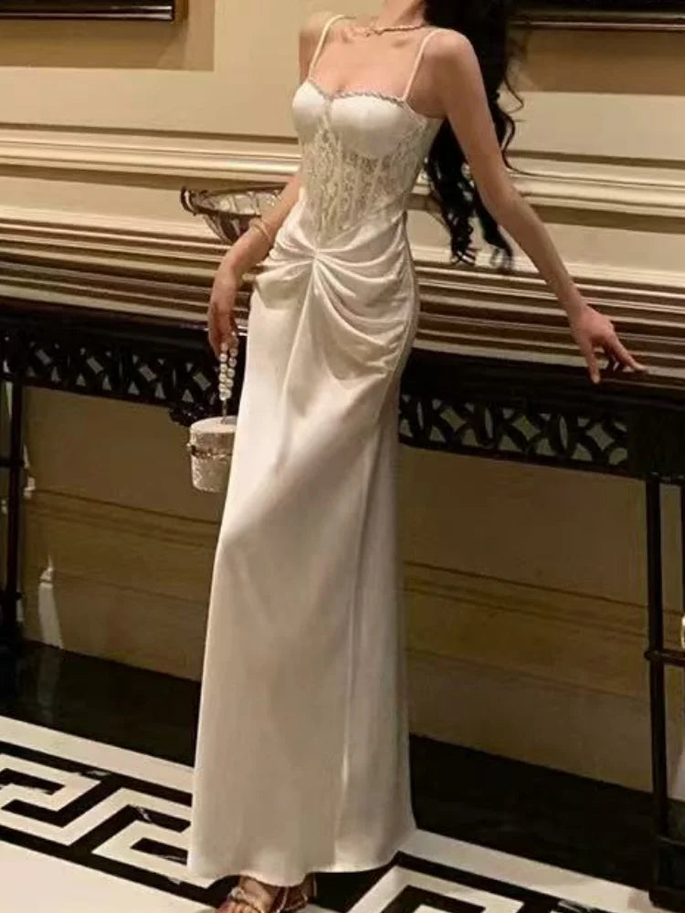 LBSFY -Summer Women's Elegant Sexy Evening Long Dresses White Spaghetti Strap Sleeveless Backless Wedding Party Birthday Robe New Chic