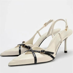 Lbsfy Pointed Toe Thin Heels Sandals Women Belt Buckle Elegant Slingback High Heels Female Brand Mules Pumps Zapatos De Mujer