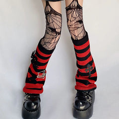Lbsfy Cross Punk Leg Warmers Knitted Striped Harajuku Y2K Punk Spider Pendant Paper Clip Halloween Accessories Dark for JK Women