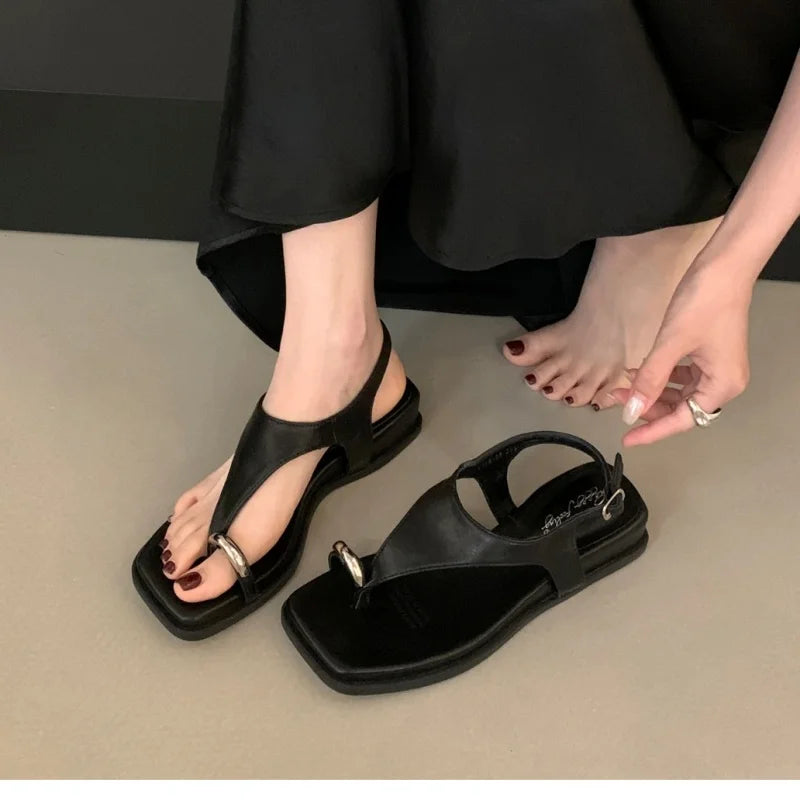 LBSFY - Summer Women Sandals Fashion Narrow Band Ladies Casual Sandals Wedges Heel Outdoor Dress Gladiator Shoes Beach Slippers