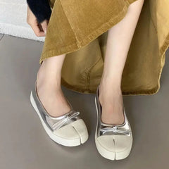 LBSFY  -   Split Toe Shoes Women Black Leather Flats Ballet 2024 New Fashion Bow Red Mary Janes