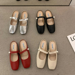 LBSFY  -  Ladies Mary Jane Heels Causal Bottom Soybean Shoes Romantic Shallow Mouth Thick Heel Half Sandals Dress with Lazy Muller Shoes