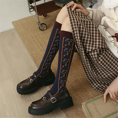 Lbsfy Japanese Kawaii Long Socks Stockings Women Ethnic Style Knee Socks Floral Embroidery Harajuku Vinage Girls Cute Socks Stockings