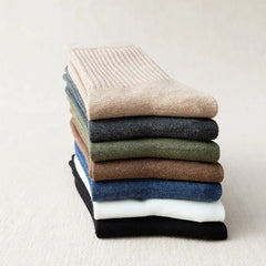 Lbsfy Men's Socks Retro Solid Color Coffee White Khaki Beige Breathable Cotton Socks Casual Sport Trendy Fashion Middle Tube Long Sock