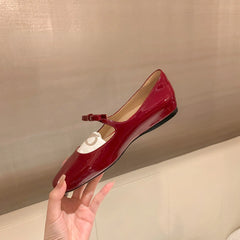 LBSFY  -  2024 New Square Toe Glossy Leather Flats Women Bowknot Mary Jane Shoes Female Red Dance Ballets Party Ball Bridal Wedding Shoes