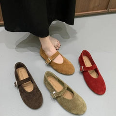 LBSFY -New Style Fashion Women's Ballet Flats Retro Red Double Belt Buckle Decoration Casual High Quality Big Size Lady Mary Jane Shoes