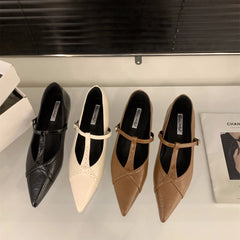 LBSFY  -Spring New Women Flats Brand Design Point Toe Women Ballet Shoes Casual Buckle Strap Female Dress Shoes Low Heels