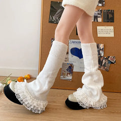 Lbsfy Punk Dark Black Leg Warmers Lace Over Knee Socks Winter Warm Knit Y2K Leg Covers Harajuku Boot Cuffs Japanese JK Lolita Sock