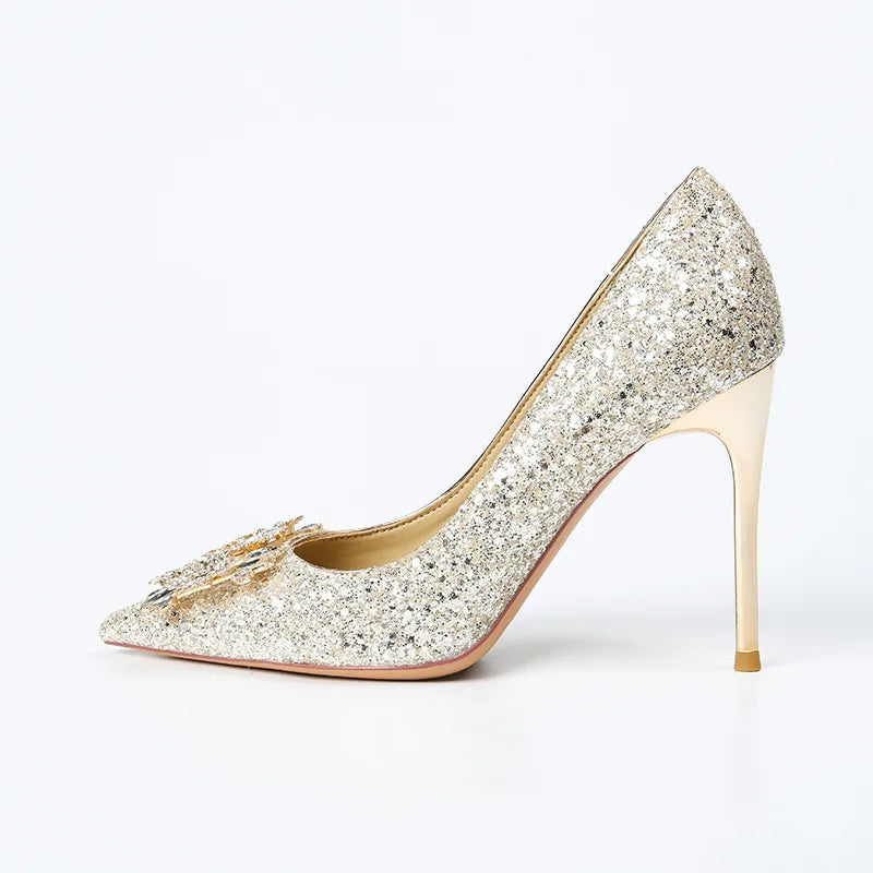 LBSFY  -  High heels, wedding shoes, banquet shoes, feminine temperament, slim heels, sexy bridesmaids, golden pointed little fragrance