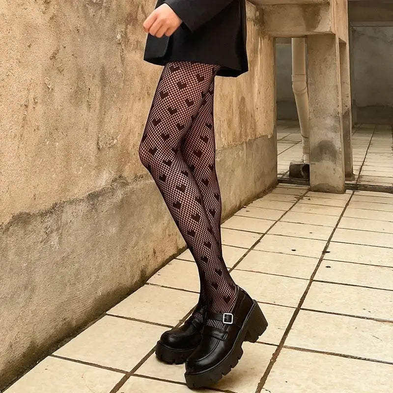 Lbsfy Lolita Girls Cute Pentacle Print Tights Women Sexy Gothic Punk Magical Five-Pointed Star Mesh Fish Net Pantyhose Body Stockings