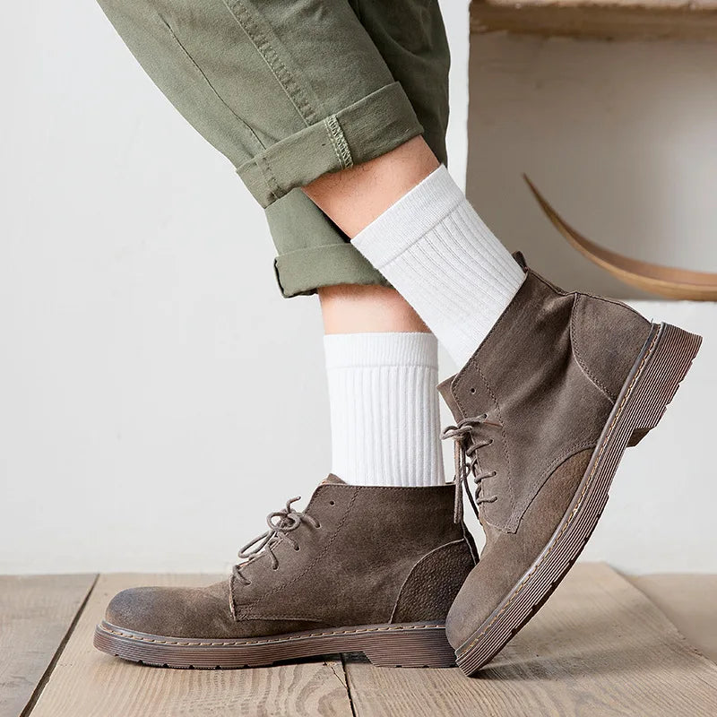 Lbsfy Men's Socks Retro Solid Color Coffee White Khaki Beige Breathable Cotton Socks Casual Sport Trendy Fashion Middle Tube Long Sock
