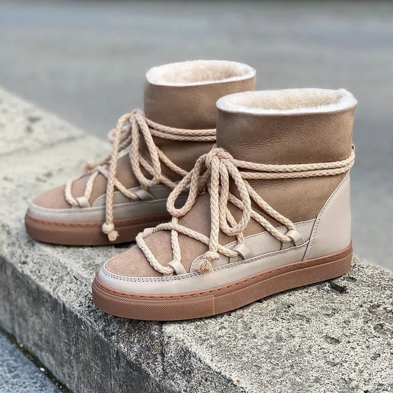 LBSFY  -  Autumn and Winter New Strap Design Western Boots Retro Niche Fur Integrated Strap Height Increasing Thick Soled Boots Trend