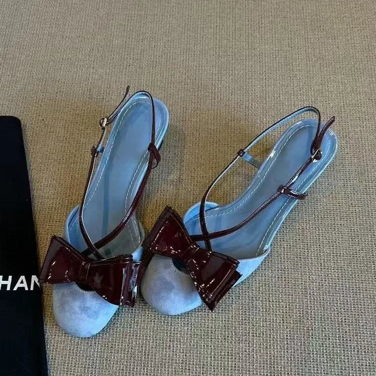 LBSFY -New Women's High Heel Ladies Summer Sandals Beige Patent Leather Office Work Stiletto Footwear Luxury Bow Party Prom Women Shoes