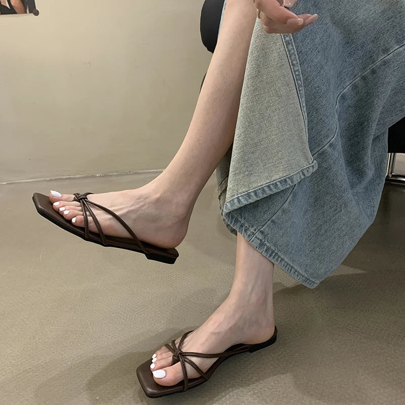 LBSFY  Summer Beach Flip Flop Women's Flats Slippers Comfort Slip On Slides Casual Dress Street Style Shoes