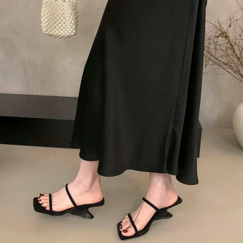 LBSFY  -Summer Women Open Toe Slippers Fashion Narrow Band Shoes Ladies Outdoor Party Dress Thick Heel Slides
