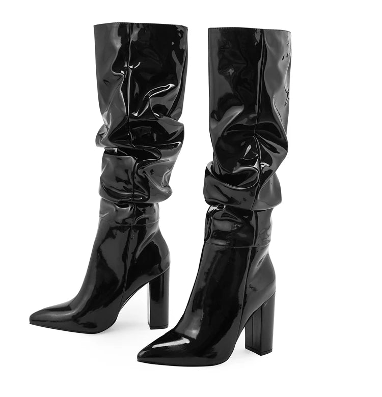 LBSFY -Patent Leather Over The Knee Chelsea Boots Women Shoes Chunky Heels Fashion Solid Sexy Thin High Heel Side Boots Female