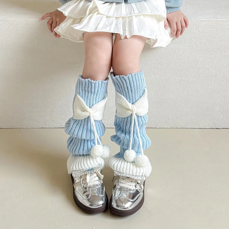 Lbsfy New Children Sweet Bowknot Leg Warmers Lolitas Knitted Socks for Girls Warm Foot Cover Cute Ballet Guards Socks Long Stockings
