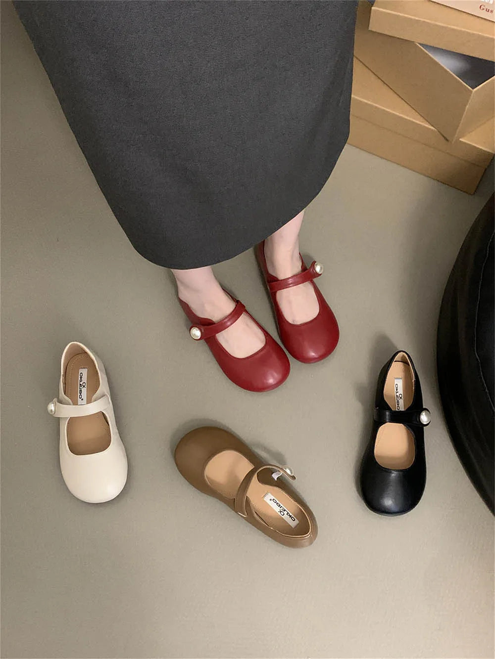 LBSFY  -  Fashion Women Loafers Flats Ballet Dance Shoes Casual Daiy Outside Dress Shoes Flat Low Heeled Black Brown Beige Red Belt Buckle