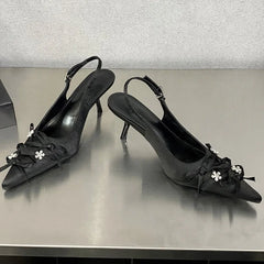 Lbsfy Designer Pointed Toe Thin High Heels Ladies Butterfly-knot Elegant Slingback Sandals Female Party Dress Shoes Women Pumps