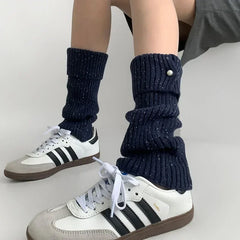 Lbsfy Korea New Pearl Mid-calf Socks Leggings Wool Knitted Ankle Covers Leg Warmers Winter Thickened Calf Socks Harajuku Leg Covers