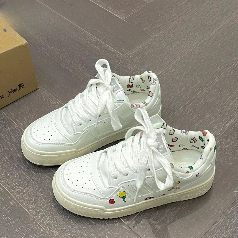 LBSFY  -  Simplicity Womens Sports Shoes Fashion Print Women Sneakers Casual Versatile Pu Leather White Niche Female Sneakers