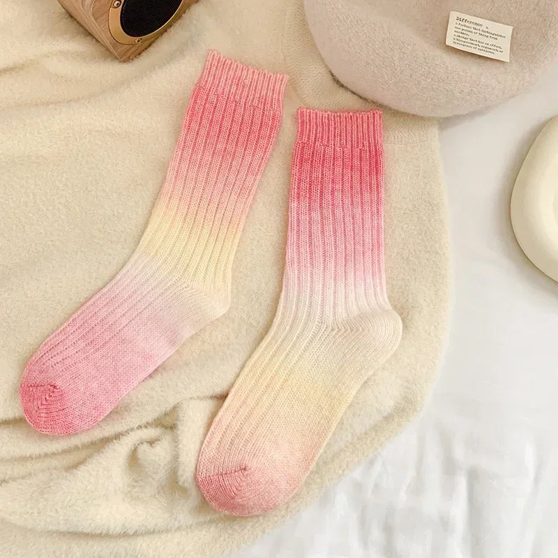 Lbsfy Wool Winter Thick Warm Long Socks Gradient Wool Cashmere Kawaii Socks Women Thermal Floor Sleeping Socks New Year Gift Autumn